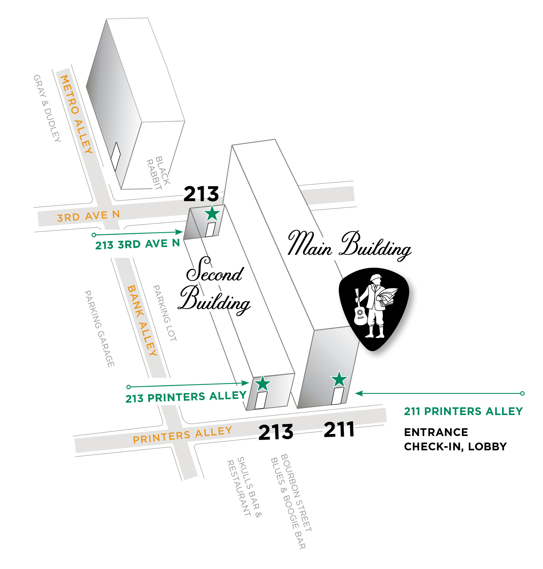printers alley lofts building map nashville tn